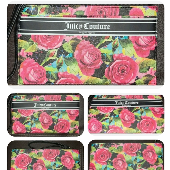 JUICY COUTURE FLORAL ROSES ROSE CLUTCH WRISTLET POUCH TRAVEL ID WALLET BAG 🌹 - Picture 1 of 16